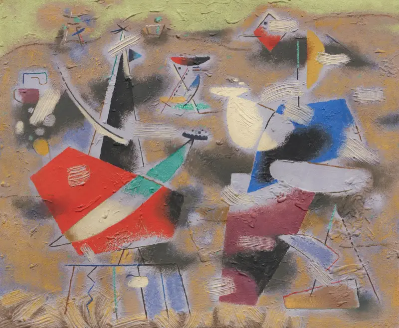 Ländliche Komposition (Violettes Bild) von Willi Baumeister