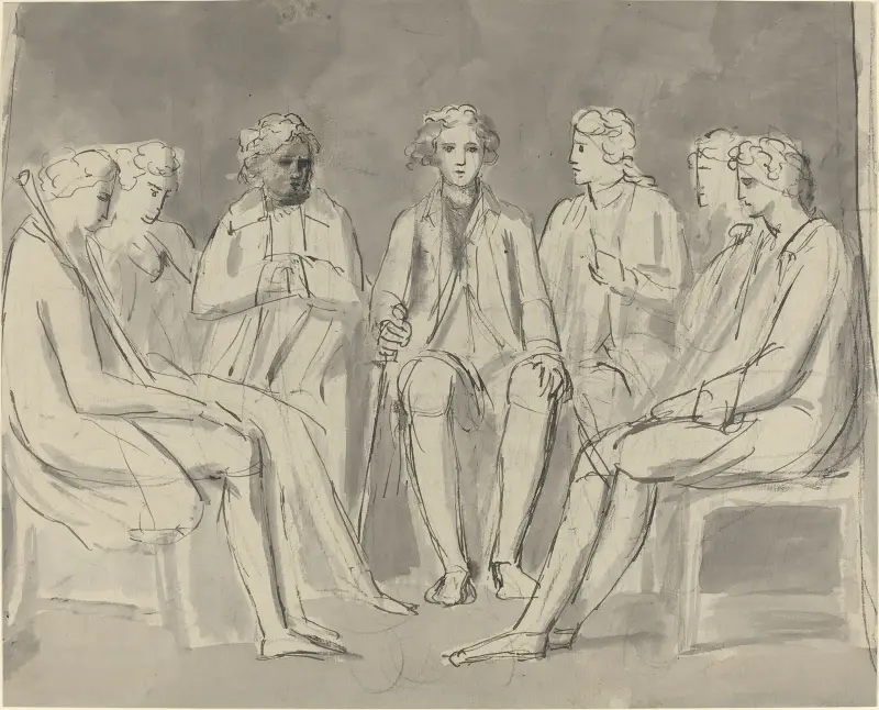 Group of Men Seated in a Circle (recto) av William Blake