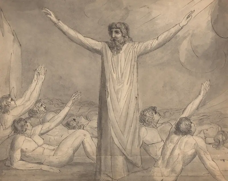 Mojžíš zadržuje mor, William Blake