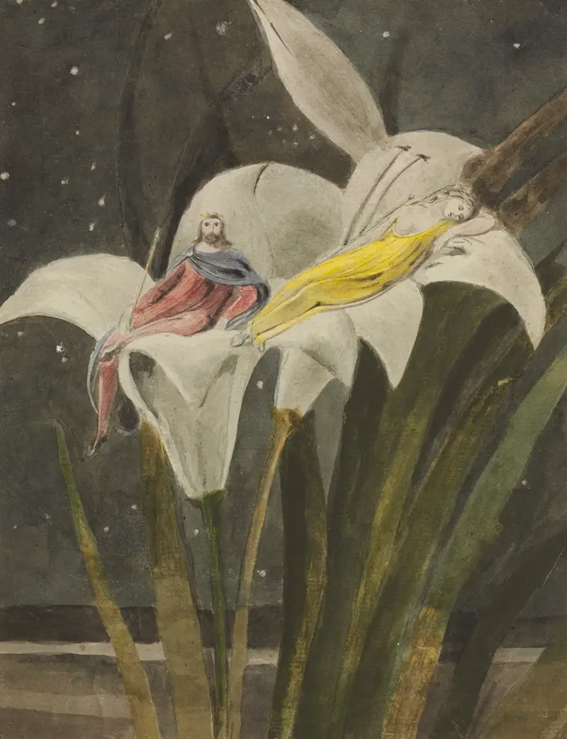 Oberon and Titania on a Lily av William Blake