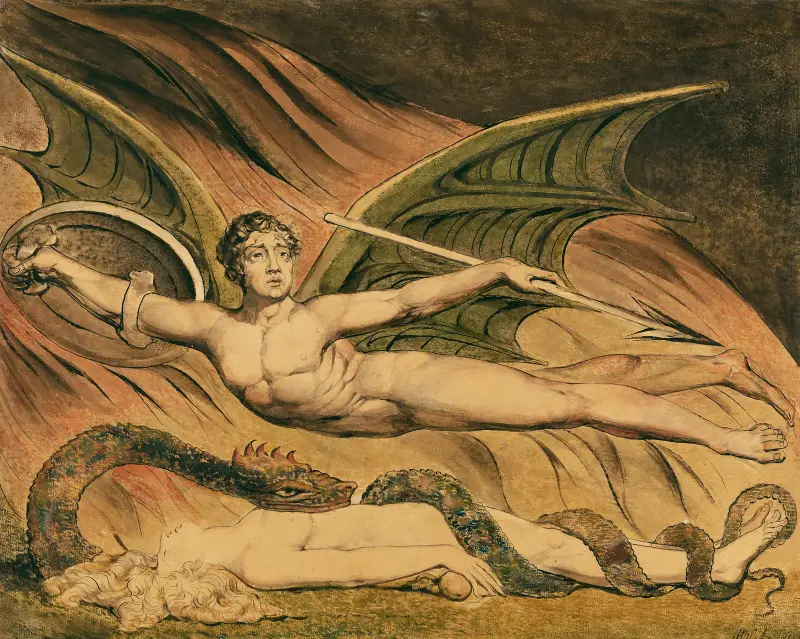 Satan, der über Eva triumphiert von William Blake