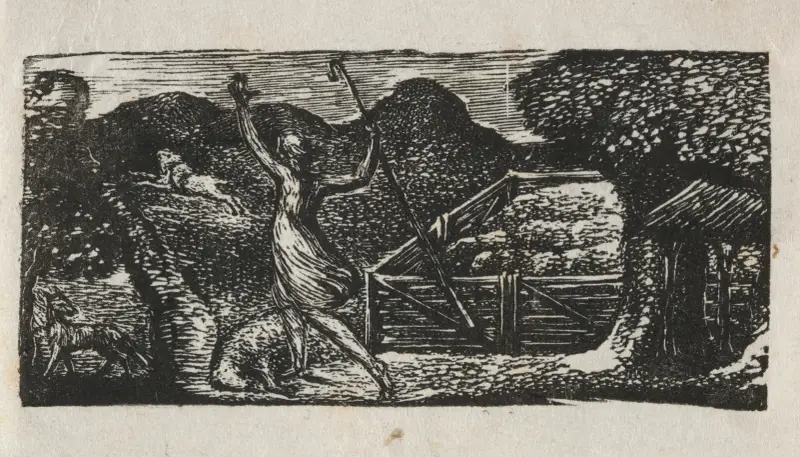 The Pastorals of Virgil, Eclogue I; The Shepherd Chases away a Wolf av William Blake