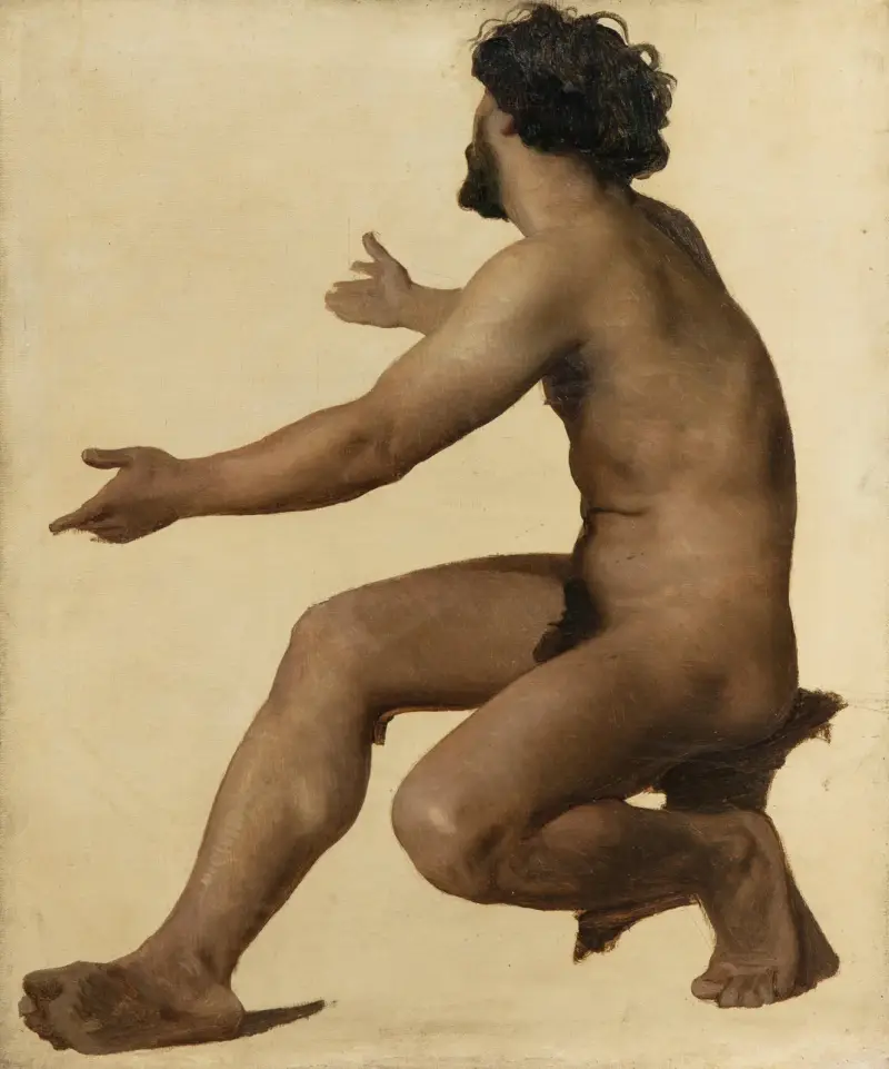 Studie av man med utsträckta armar, olja på duk av William Bouguereau