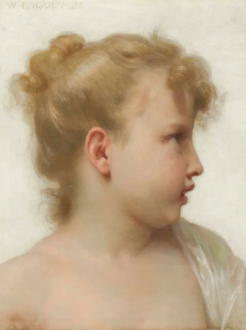 Studie; litet flickhuvud (profil) av William Bouguereau
