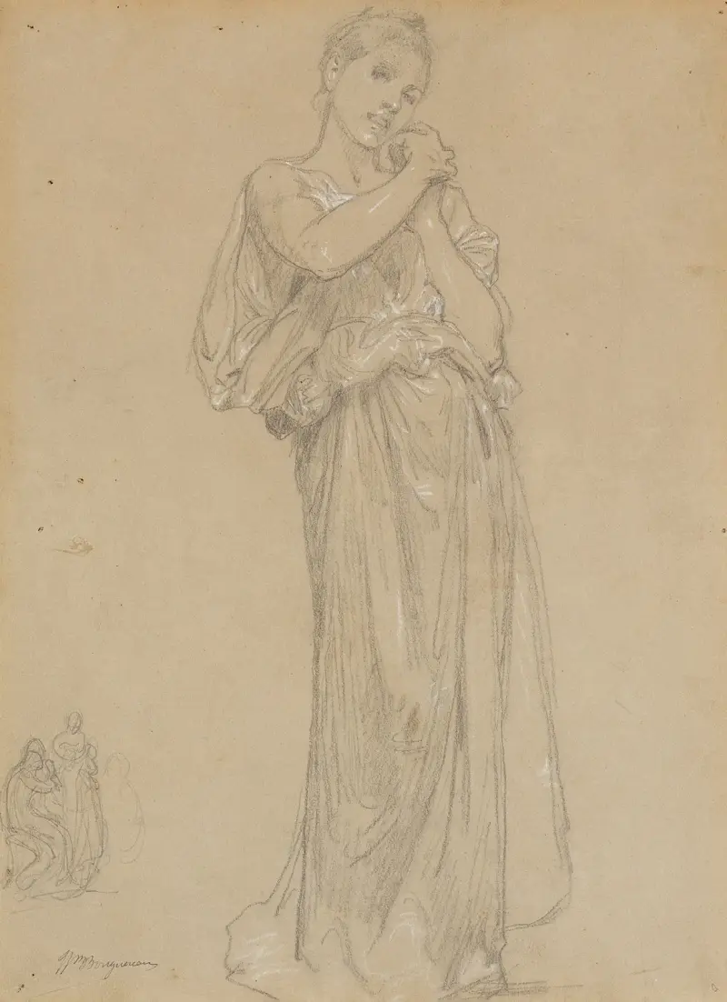 Jeune fille drapée et un groupe de figures, étude pour ‘Premiers bijoux’ von William Bouguereau