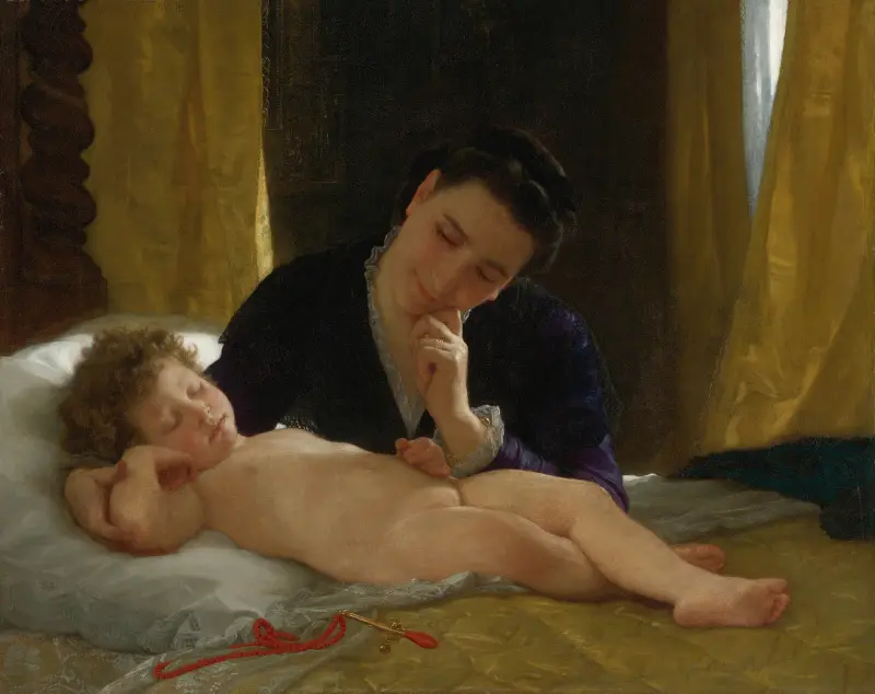 Ung mor betraktar sitt barn av William Bouguereau