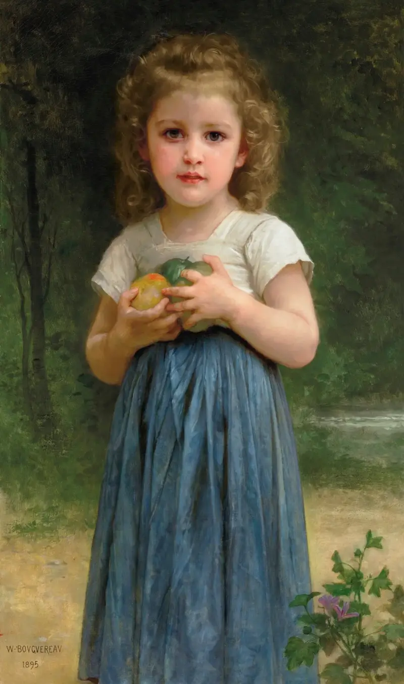 Liten flicka med äpplen i händerna av William Bouguereau