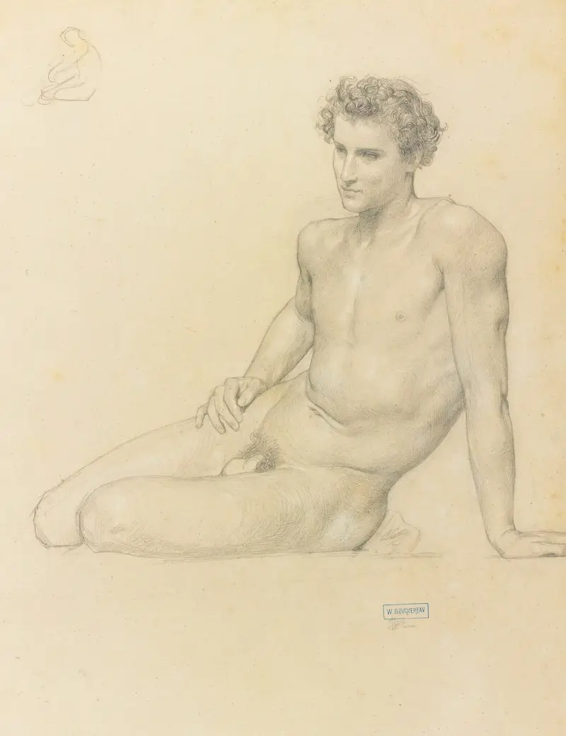Studie av sittande man för L'été av William Bouguereau