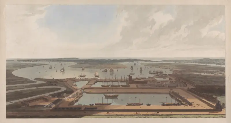 A View of the East India Docks av William Daniell