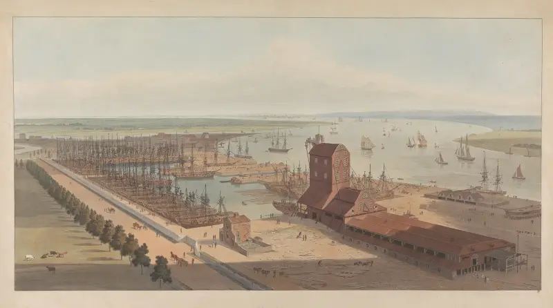 Brunswick Dock vid Themsen i Blackwall av William Daniell