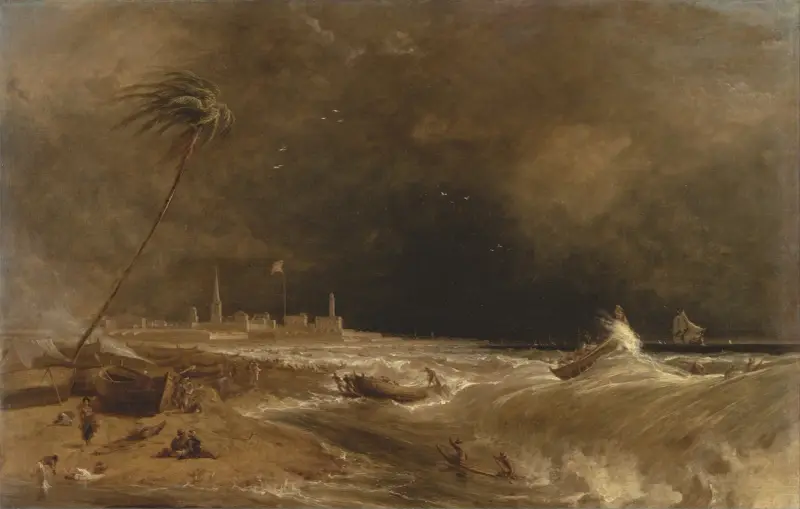Madras, or Fort St. George, in the Bay of Bengal — A Squall Passing Off av William Daniell
