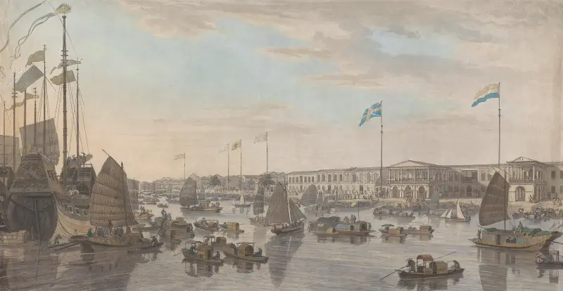 The European Factories at Canton in China av William Daniell
