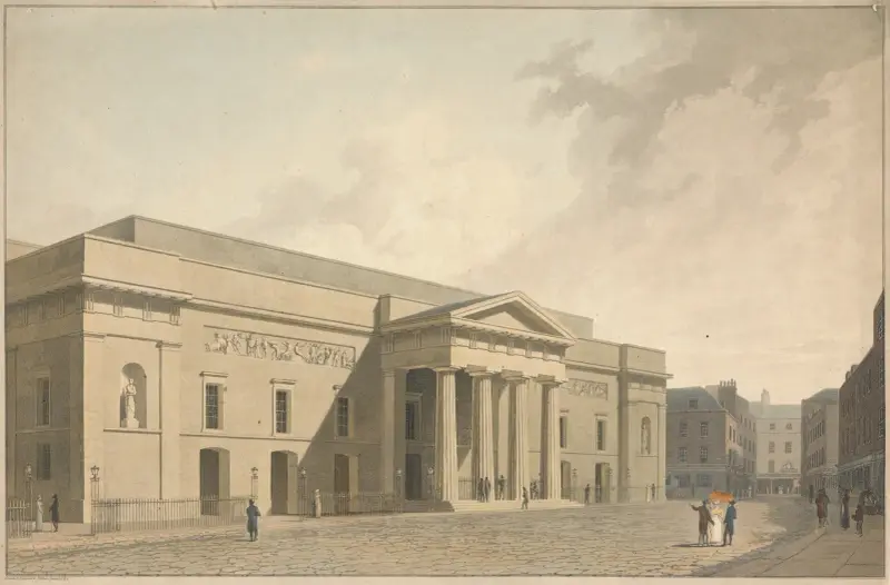 View of the East Front of the New Theatre Royal Covent Garden av William Daniell