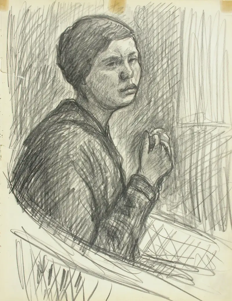 Korituolissa istuva nainen av Alfred William Finch
