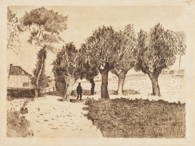 Landschap met bomen en figuur (De wilgen) av Alfred William Finch