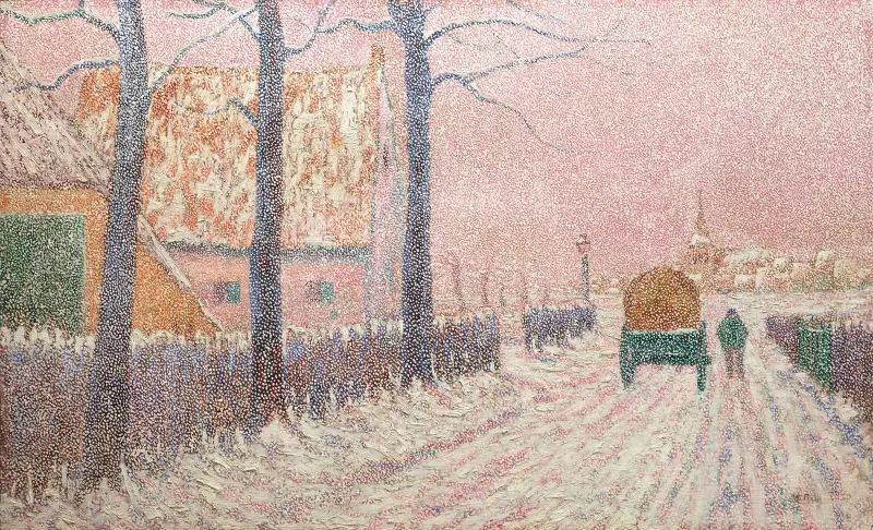 Le Faubourg sous la neige ou Scène de rue en hiver av Alfred William Finch