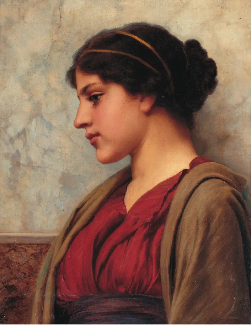 En klassisk skönhet, fjärran tankar av John William Godward