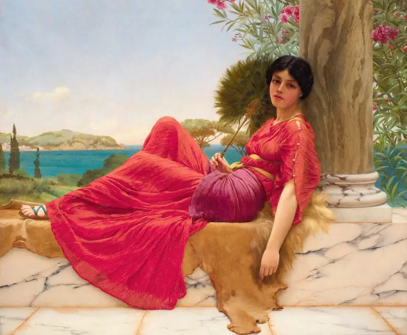 An eine Säule gelehnt von John William Godward