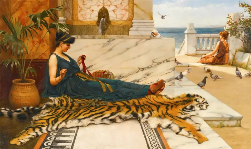 Tigerskinnet (Sömmerska) av John William Godward