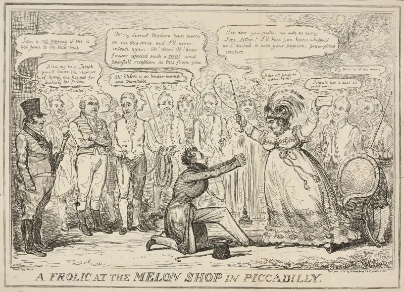 A frolic at the Melon Shop in Piccadilly. av William Heath