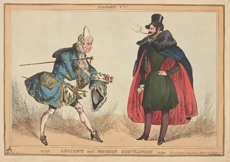 Kontraster, pl. 3d. Forntida och moderna herrar. 1729–1829. av William Heath