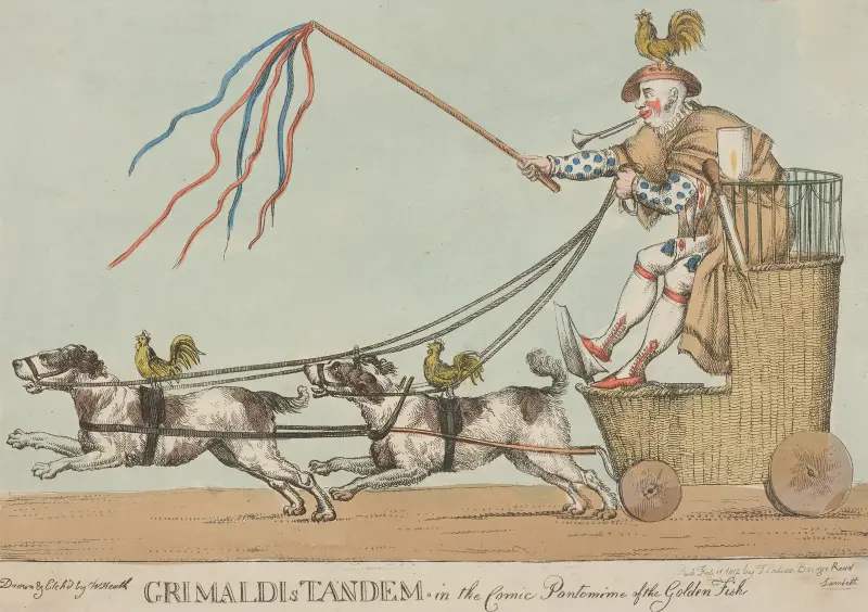 Grimaldi’s Tandem, in the comic pantomime of the golden fish. av William Heath