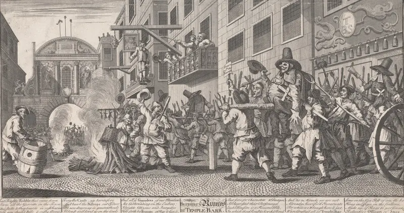 Burning ye Rumps at Temple-Barr (Nr. 11) von William Hogarth