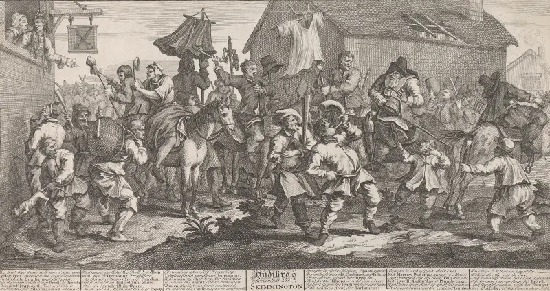 Hudibras möter skimmingtonen (nr 12) av William Hogarth
