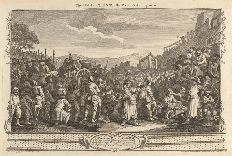 Blad 11, Den late lärlingen avrättad vid Tyburn av William Hogarth
