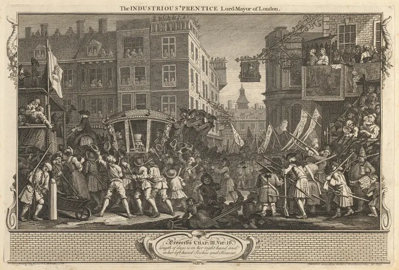 Plansch 12, Den flitige lärlingens lord mayor av London av William Hogarth