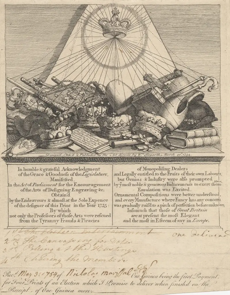 Subscription Ticket for; ‘Four Prints of an Election’ av William Hogarth