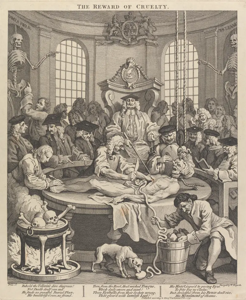 The Four Stages of Cruelty; The Reward of Cruelty (Anatomy Theatre) av William Hogarth