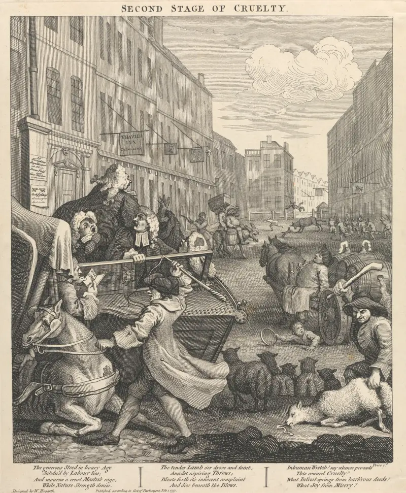 The Second Stage of Cruelty; Second, Coachman Beating a Fallen Horse av William Hogarth