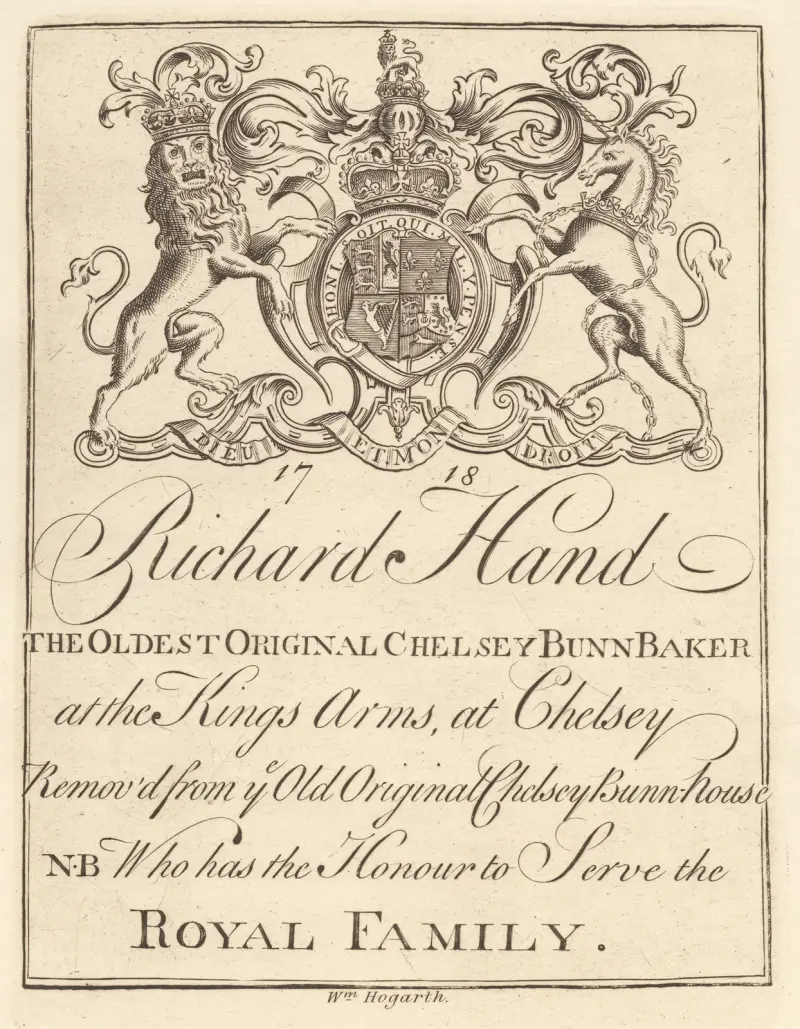 Trade Sheet for; Richard Hand, The Oldest Original Chelsey Bunn Baker at the King’s Arms Chelsey av William Hogarth