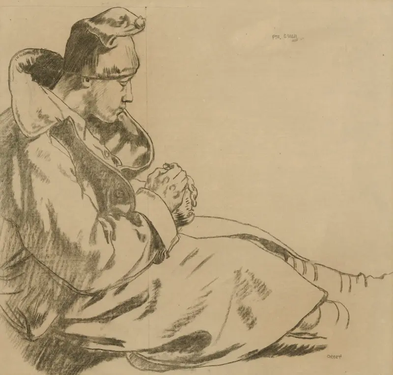 Private Green; Sketch for ‘Soldiers at the Front, Resting’ av William Orpen