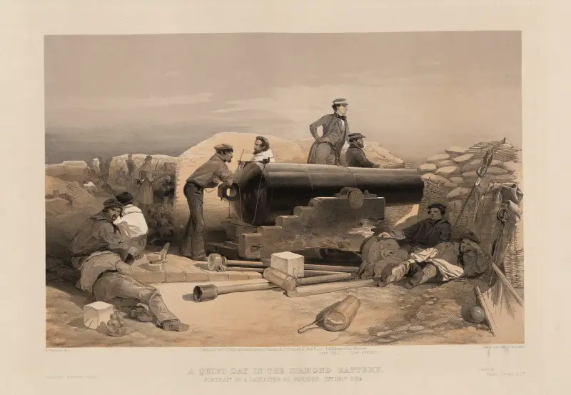En stilla dag i diamantbatteriet – porträtt av en Lancaster 68-pundare, 15 december 1854 av William Simpson