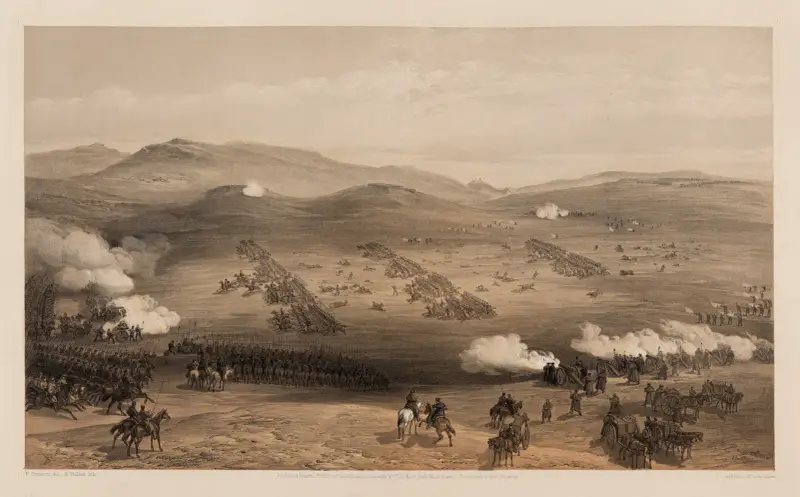 Lätta kavalleribrigadens anfall 25 oktober 1854, under generalmajor Earl of Cardigan av William Simpson