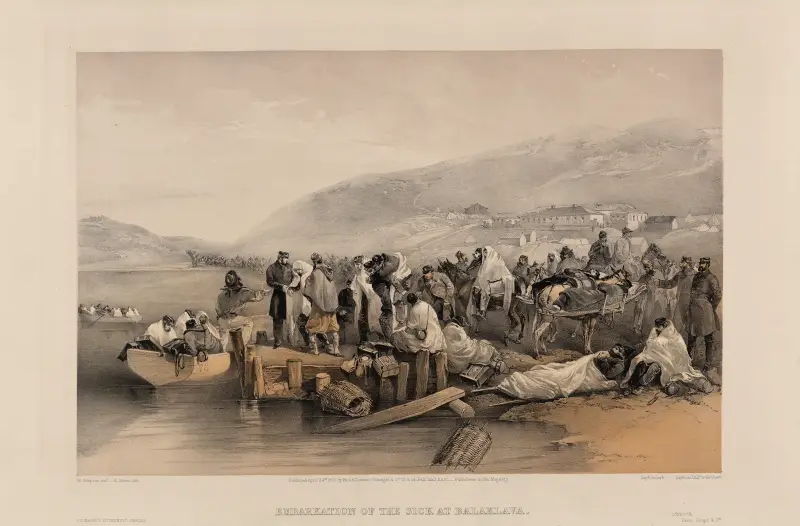 Avfärden med de sjuka vid Balaklava av William Simpson