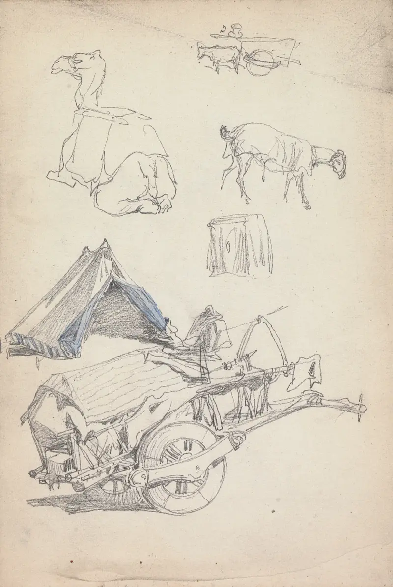 Mann auf einem Karren, und Tiere von William Simpson