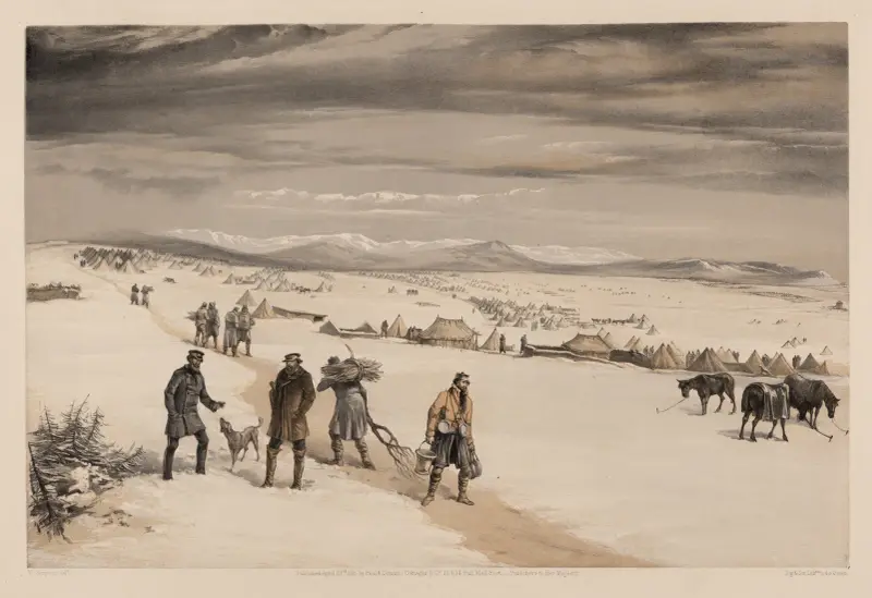 Andra divisionens läger, sett mot öster januari 1855 av William Simpson