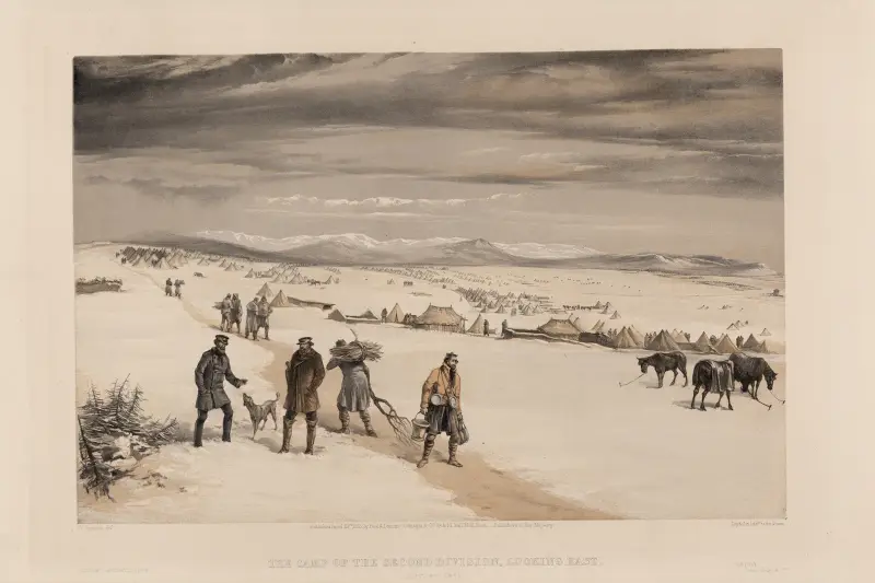 Andra divisionens läger, sett mot öster i januari 1855 av William Simpson