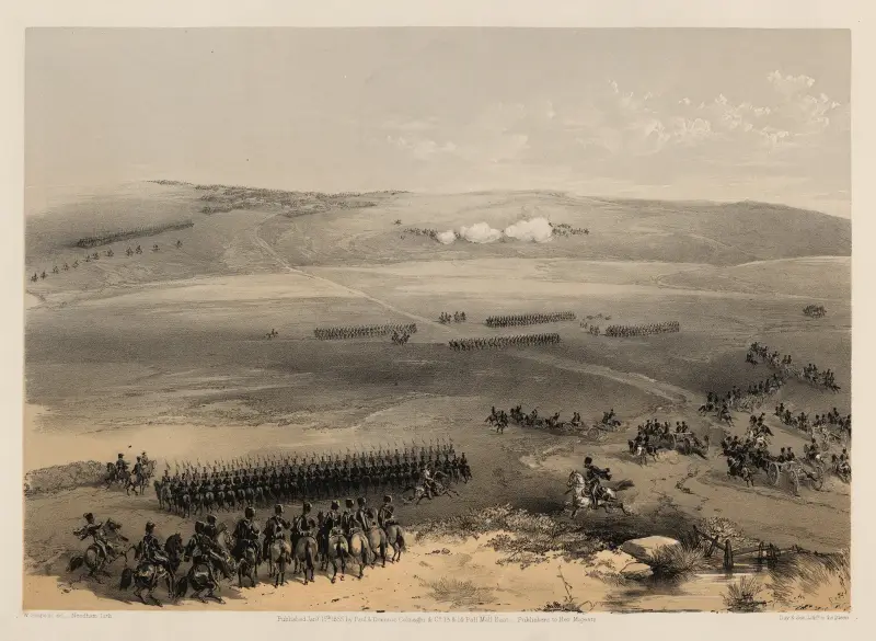 Kavalleristriden på höjderna vid Bulganak – den första kanonen, 19 september 1854 av William Simpson