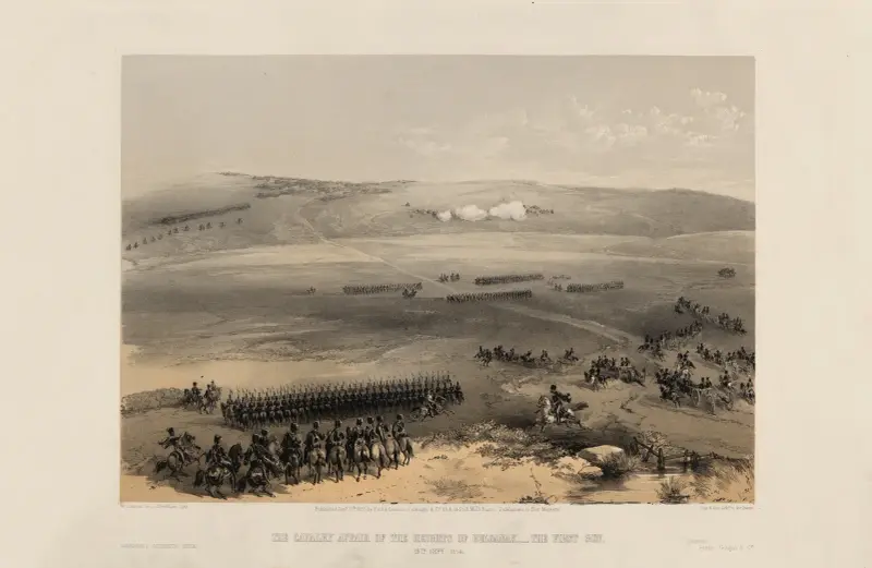 The cavalry affair of the heights of Bulganak – the first gun, 19th Sepr. 1854 av William Simpson
