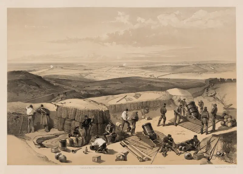 Neue Arbeiten bei der Belagerung von Sewastopol – von der Mörserbatterie rechts von Gordons Batterie von William Simpson
