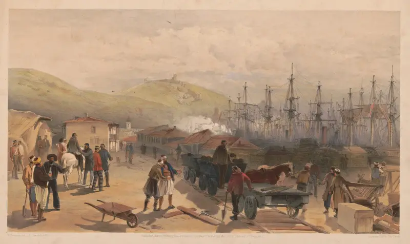 The railway at Balaklava, looking south av William Simpson