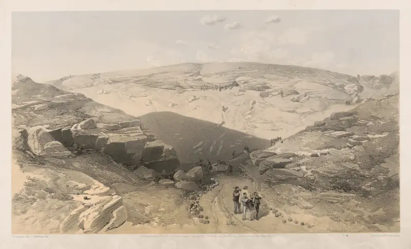 The valley of the shadow of death Caves in the Woronzoff Road behind the 21 gun battery av William Simpson
