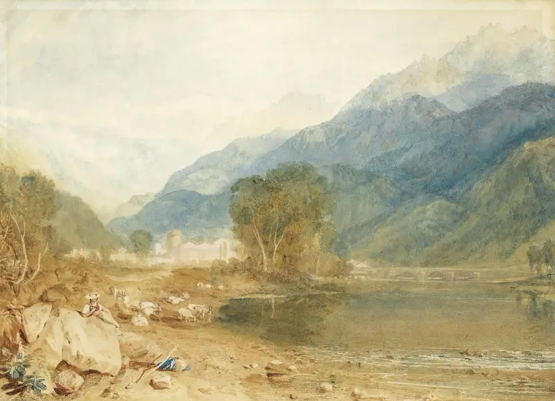 A View From The Castle Of St. Michael, Bonneville, Savoy, From The Banks Of The Arve River av Joseph Mallord William Turner