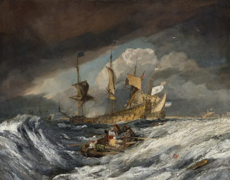 Boats Carrying Out Anchors to the Dutch Men of War av Joseph Mallord William Turner