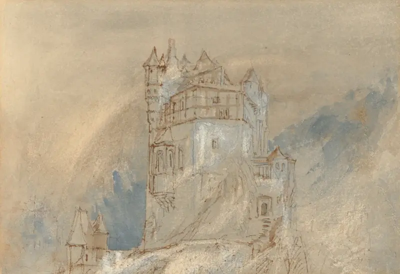 Burg Eltz, Germany, from the north, with a rainbow av Joseph Mallord William Turner
