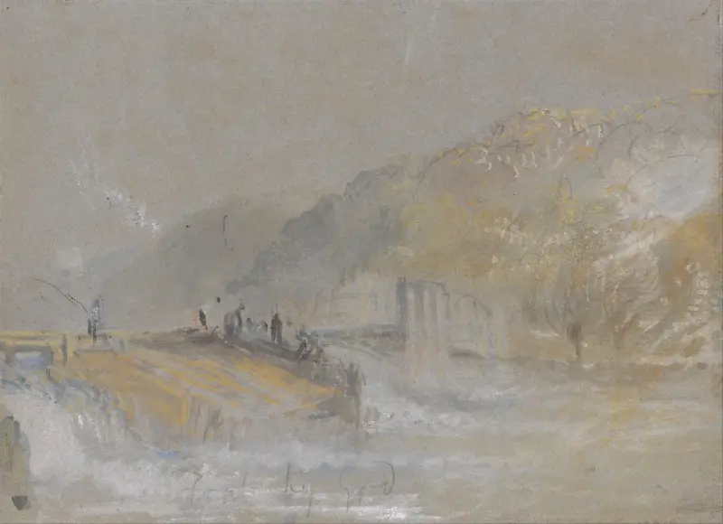 Foul by God: River Landscape with Anglers Fishing From a Weir av Joseph Mallord William Turner